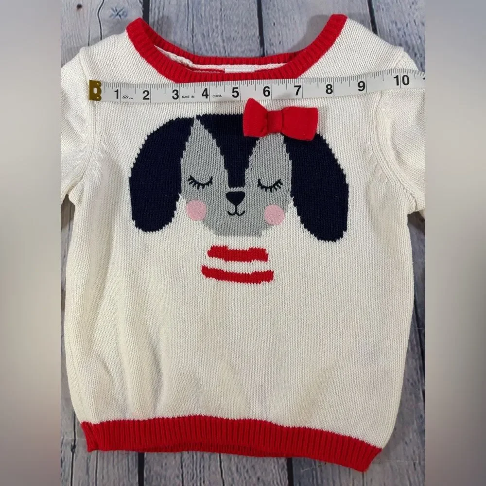 Gymboree Retro Cream Red Trim Puppy with Bow Cute Cottagecore Sweater 2T